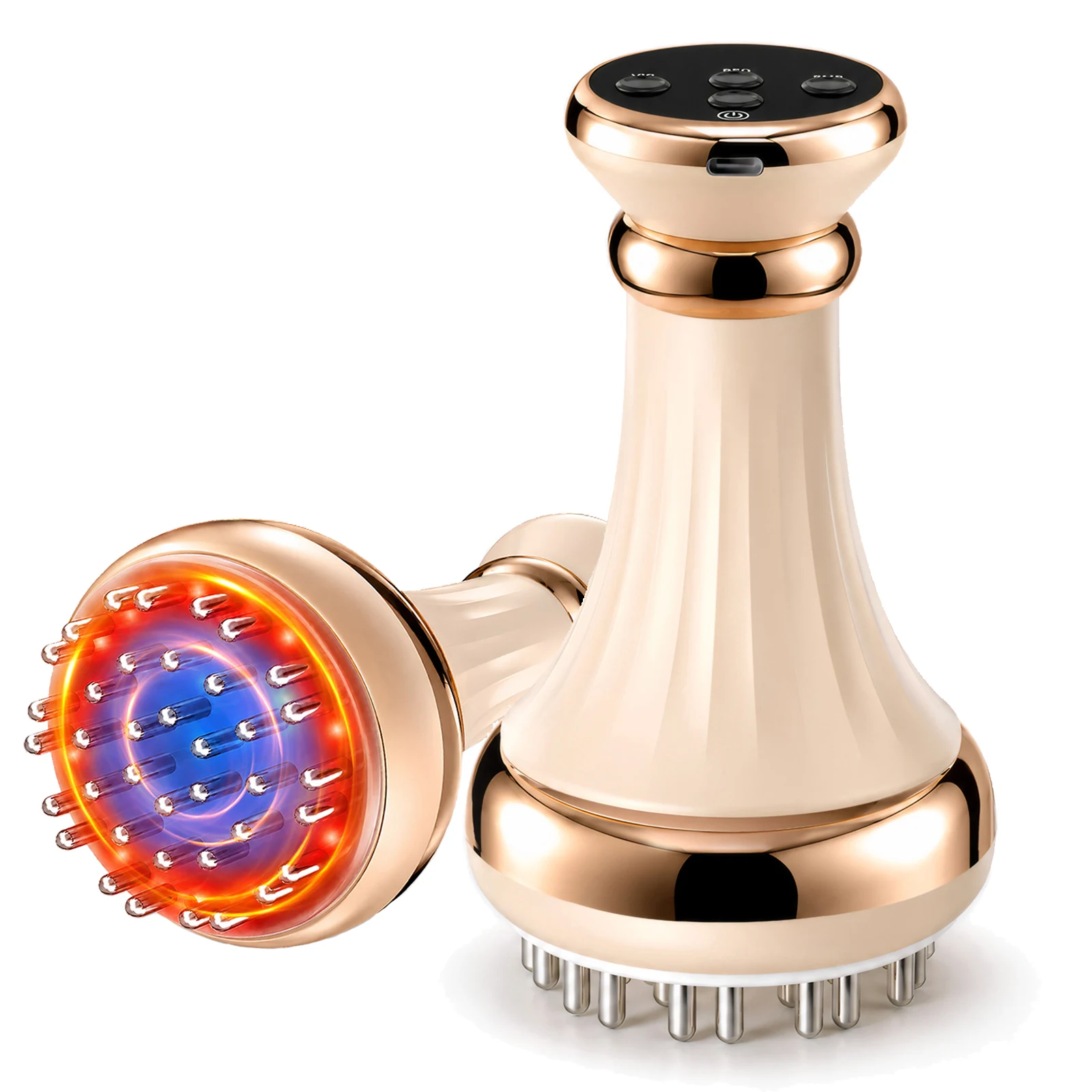 Lihsykds Golden White handheld body massager, front and massage-head views